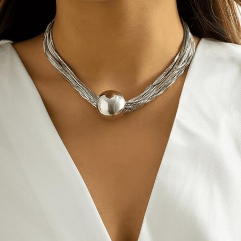 Chunky Gold Necklace Silver Statement Necklace for Women Dainty Gold Choker Neck